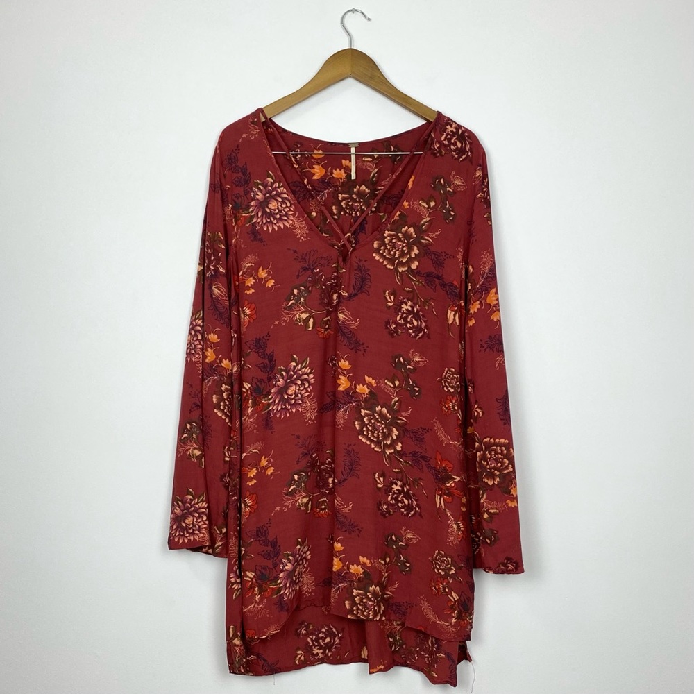 Free People Burnt Orange Floral Long Sleeve Tunic